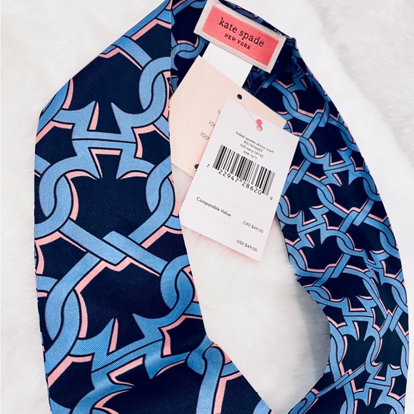 Kate Spade Skinny scarf, neck scarf, Bandana or hair tie. 100% SILK, blue NEW - Picture 4 of 4